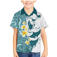 Maori Manta Ray Plumeria Teal Family Matching Mermaid Dress and Hawaiian Shirt
