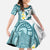 Maori Manta Ray Plumeria Teal Family Matching Puletasi and Hawaiian Shirt