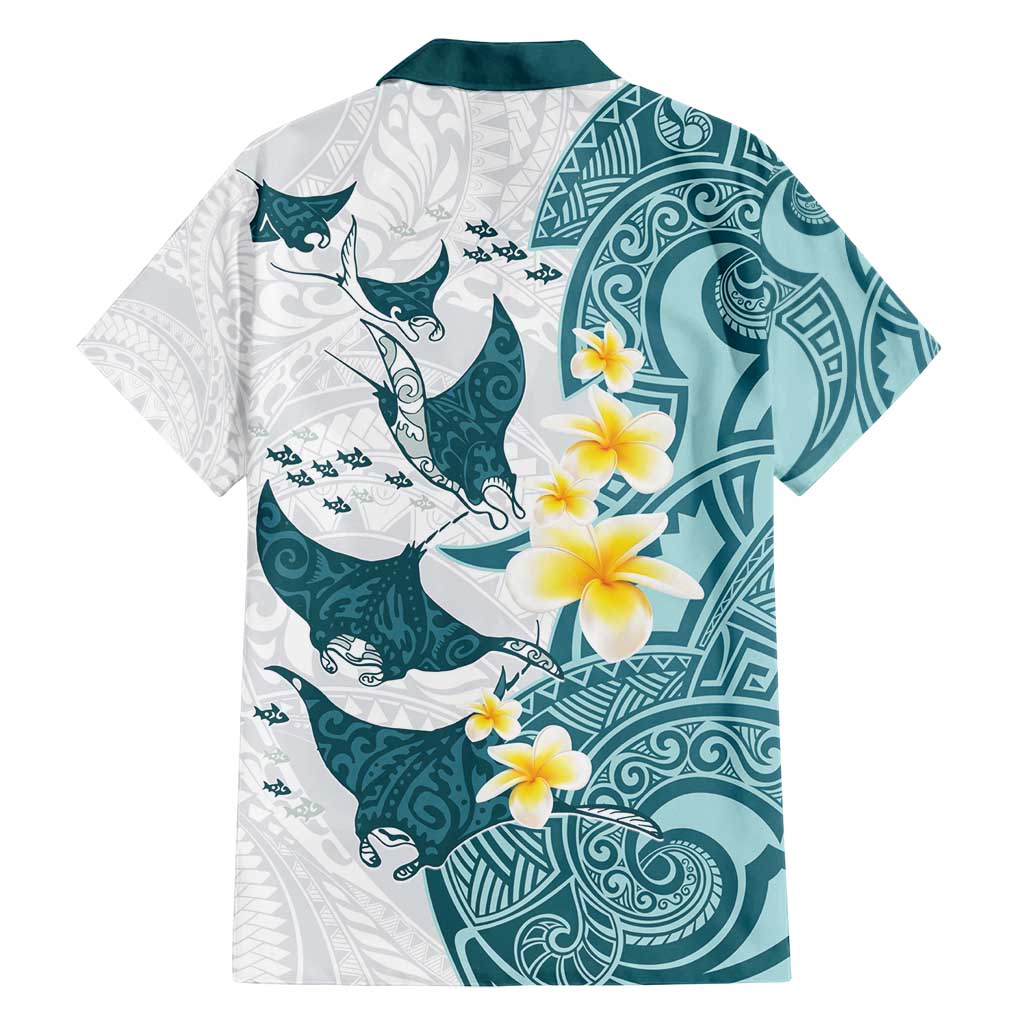 Maori Manta Ray Plumeria Teal Family Matching Summer Maxi Dress and Hawaiian Shirt LT01 - Polynesian Pride