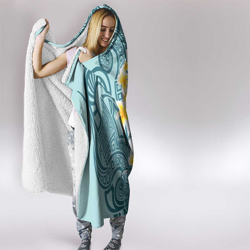 Maori Manta Ray Plumeria Teal Hooded Blanket