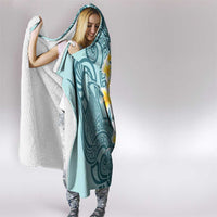 Maori Manta Ray Plumeria Teal Hooded Blanket