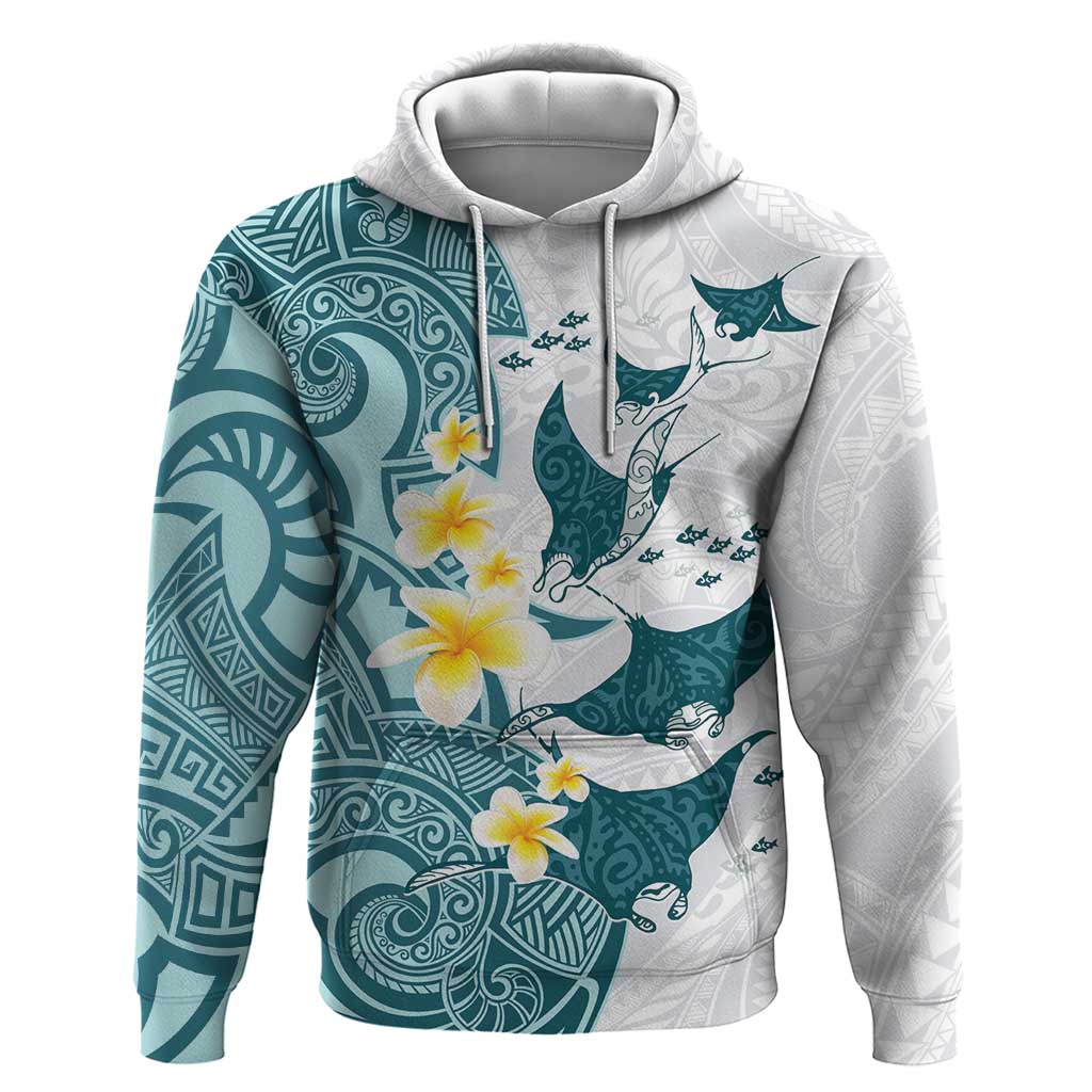 Maori Manta Ray Plumeria Teal Hoodie