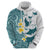 Maori Manta Ray Plumeria Teal Hoodie