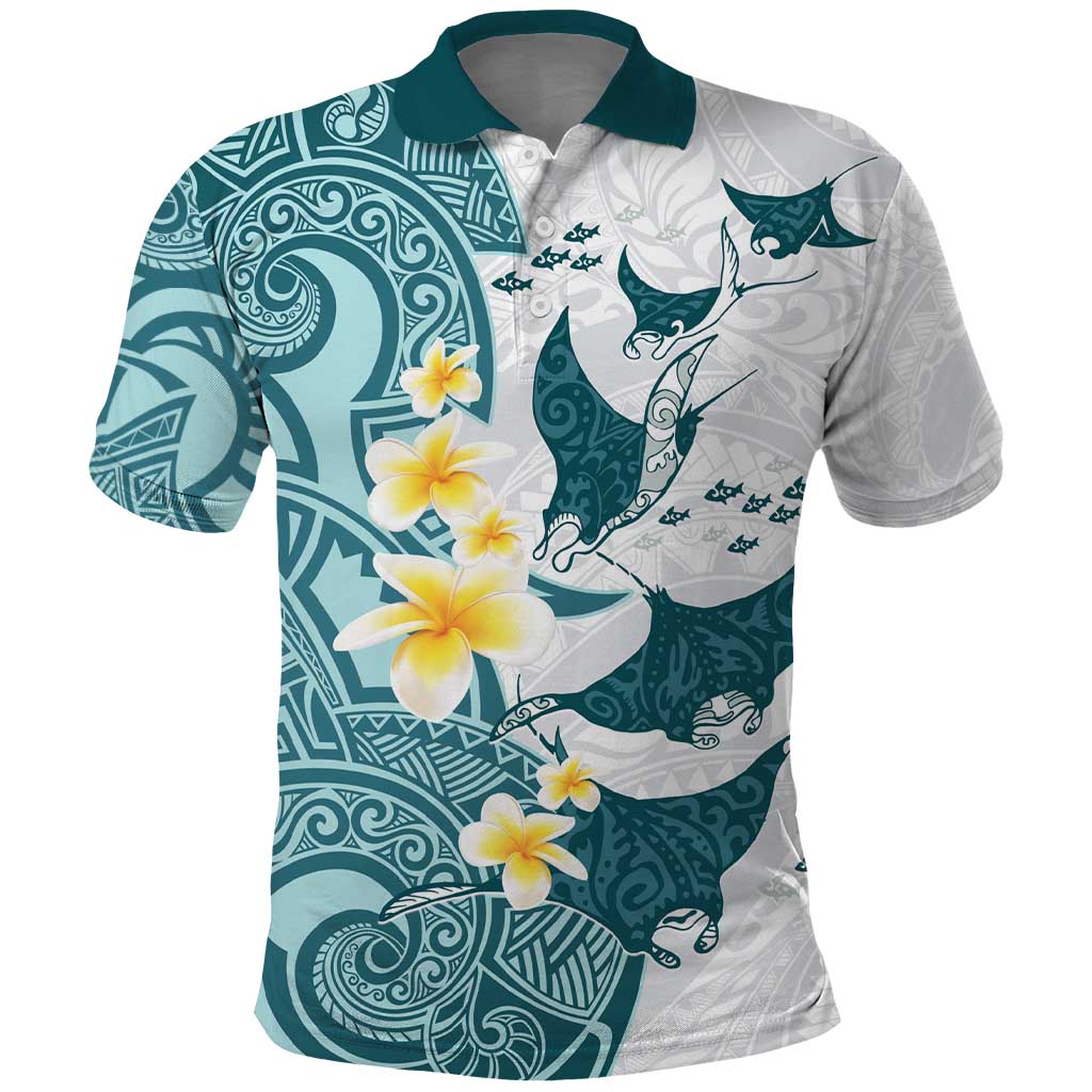 Maori Manta Ray Plumeria Teal Polo Shirt LT01 Teal - Polynesian Pride