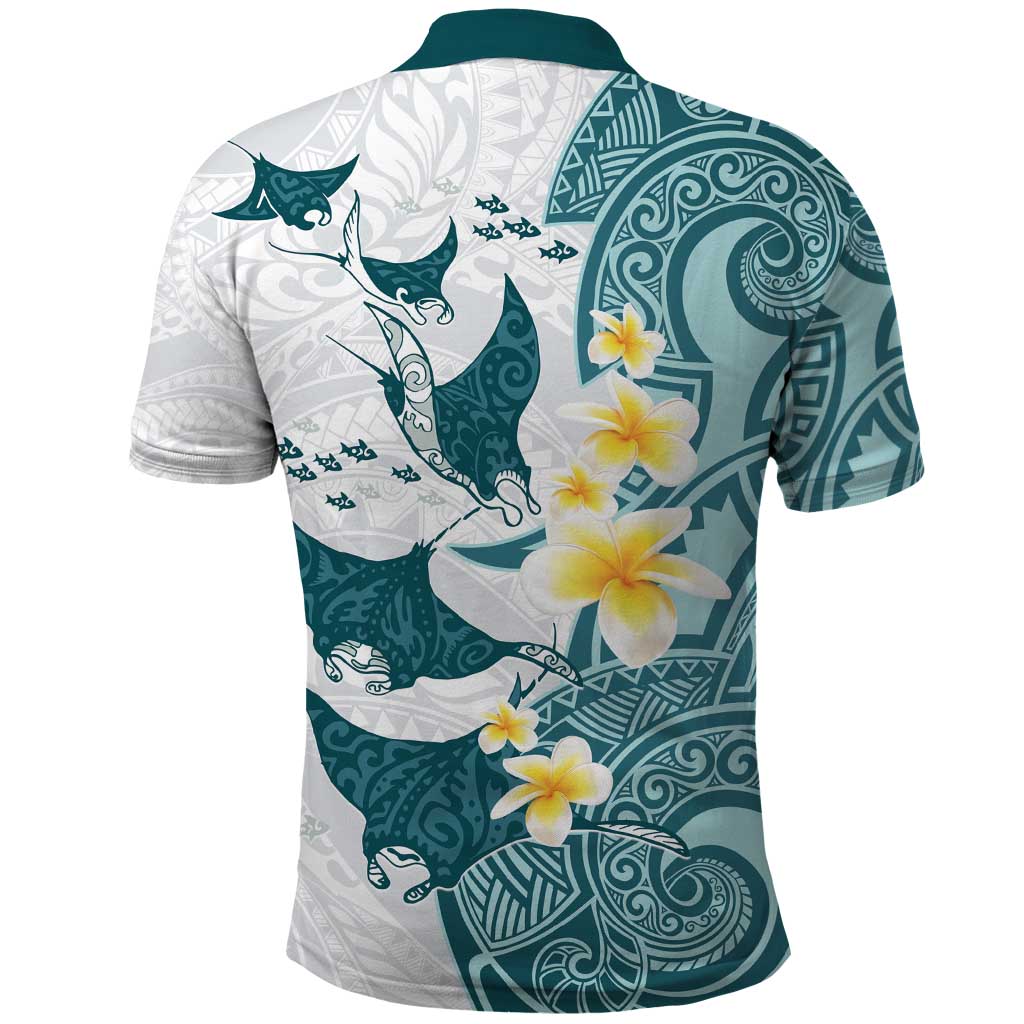 Maori Manta Ray Plumeria Teal Polo Shirt LT01 - Polynesian Pride