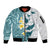 Maori Manta Ray Plumeria Teal Sleeve Zip Bomber Jacket