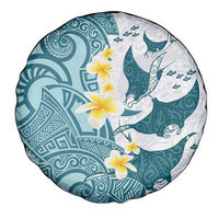Maori Manta Ray Plumeria Teal Spare Tire Cover