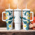 Maori Manta Ray Plumeria Teal Tumbler With Handle