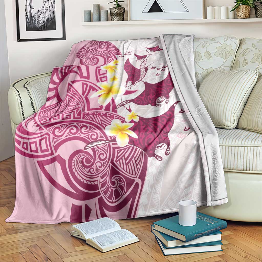 Maori Manta Ray Plumeria Royal Pink Blanket