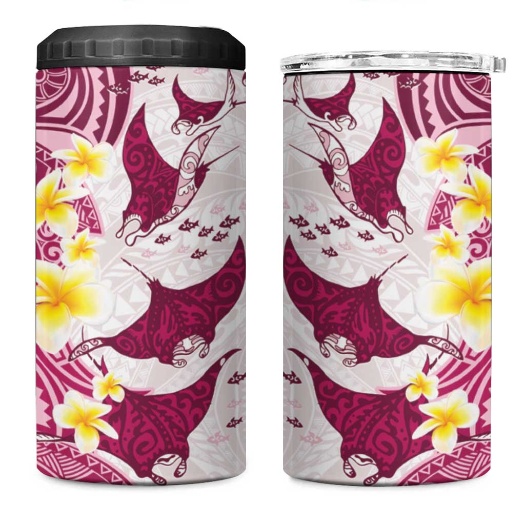 Maori Manta Ray Plumeria Royal Pink 4 in 1 Can Cooler Tumbler