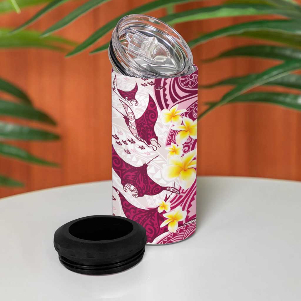 Maori Manta Ray Plumeria Royal Pink 4 in 1 Can Cooler Tumbler
