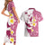 Maori Manta Ray Plumeria Royal Pink Couples Matching Short Sleeve Bodycon Dress and Hawaiian Shirt