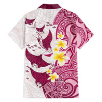 Maori Manta Ray Plumeria Royal Pink Family Matching Long Sleeve Bodycon Dress and Hawaiian Shirt LT01 - Polynesian Pride