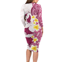 Maori Manta Ray Plumeria Royal Pink Family Matching Long Sleeve Bodycon Dress and Hawaiian Shirt LT01 - Polynesian Pride