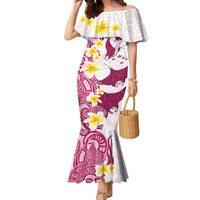 Maori Manta Ray Plumeria Royal Pink Family Matching Mermaid Dress and Hawaiian Shirt