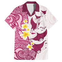 Maori Manta Ray Plumeria Royal Pink Family Matching Off Shoulder Maxi Dress and Hawaiian Shirt LT01 Dad's Shirt - Short Sleeve Pink - Polynesian Pride