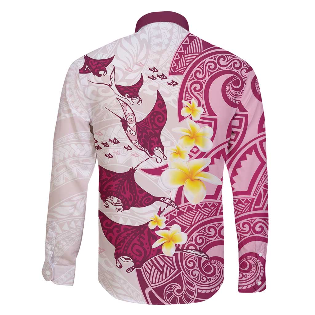 Maori Manta Ray Plumeria Royal Pink Family Matching Off Shoulder Maxi Dress and Hawaiian Shirt LT01 - Polynesian Pride