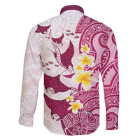 Maori Manta Ray Plumeria Royal Pink Family Matching Off Shoulder Maxi Dress and Hawaiian Shirt LT01 - Polynesian Pride