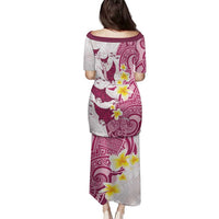 Maori Manta Ray Plumeria Royal Pink Family Matching Puletasi and Hawaiian Shirt