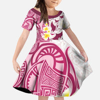 Maori Manta Ray Plumeria Royal Pink Family Matching Summer Maxi Dress and Hawaiian Shirt LT01 Daughter's Dress Pink - Polynesian Pride