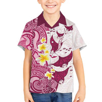 Maori Manta Ray Plumeria Royal Pink Family Matching Summer Maxi Dress and Hawaiian Shirt LT01 Son's Shirt Pink - Polynesian Pride