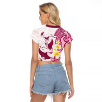 Maori Manta Ray Plumeria Royal Pink Raglan Cropped T Shirt LT01 - Polynesian Pride