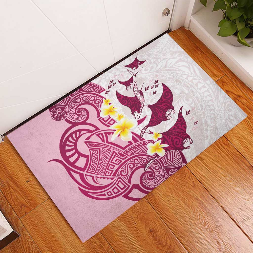 Maori Manta Ray Plumeria Royal Pink Rubber Doormat