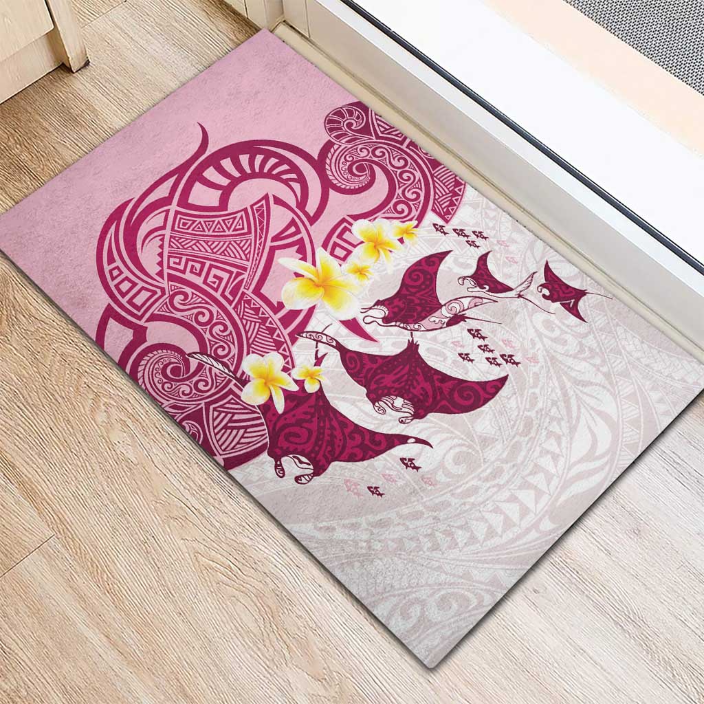 Maori Manta Ray Plumeria Royal Pink Rubber Doormat