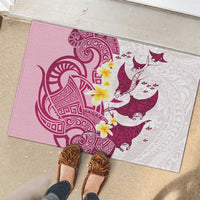 Maori Manta Ray Plumeria Royal Pink Rubber Doormat