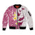 Maori Manta Ray Plumeria Royal Pink Sleeve Zip Bomber Jacket