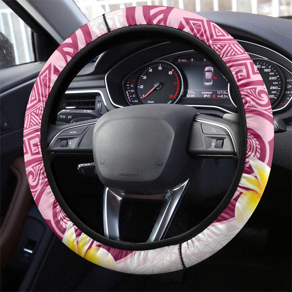 Maori Manta Ray Plumeria Royal Pink Steering Wheel Cover