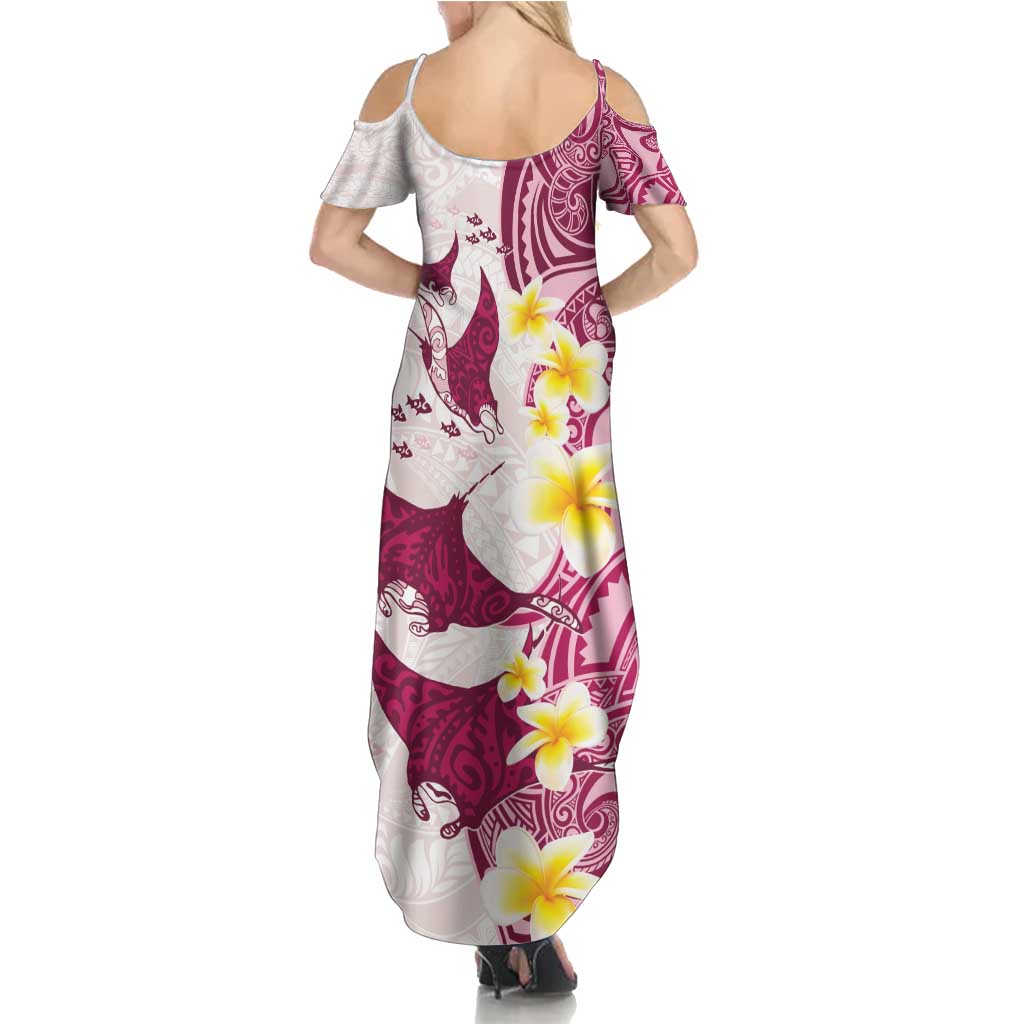 Maori Manta Ray Plumeria Royal Pink Summer Maxi Dress