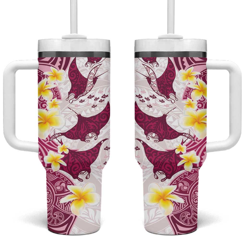 Maori Manta Ray Plumeria Royal Pink Tumbler With Handle