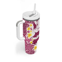Maori Manta Ray Plumeria Royal Pink Tumbler With Handle
