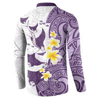 Maori Manta Ray Plumeria Deep Purple Button Sweatshirt