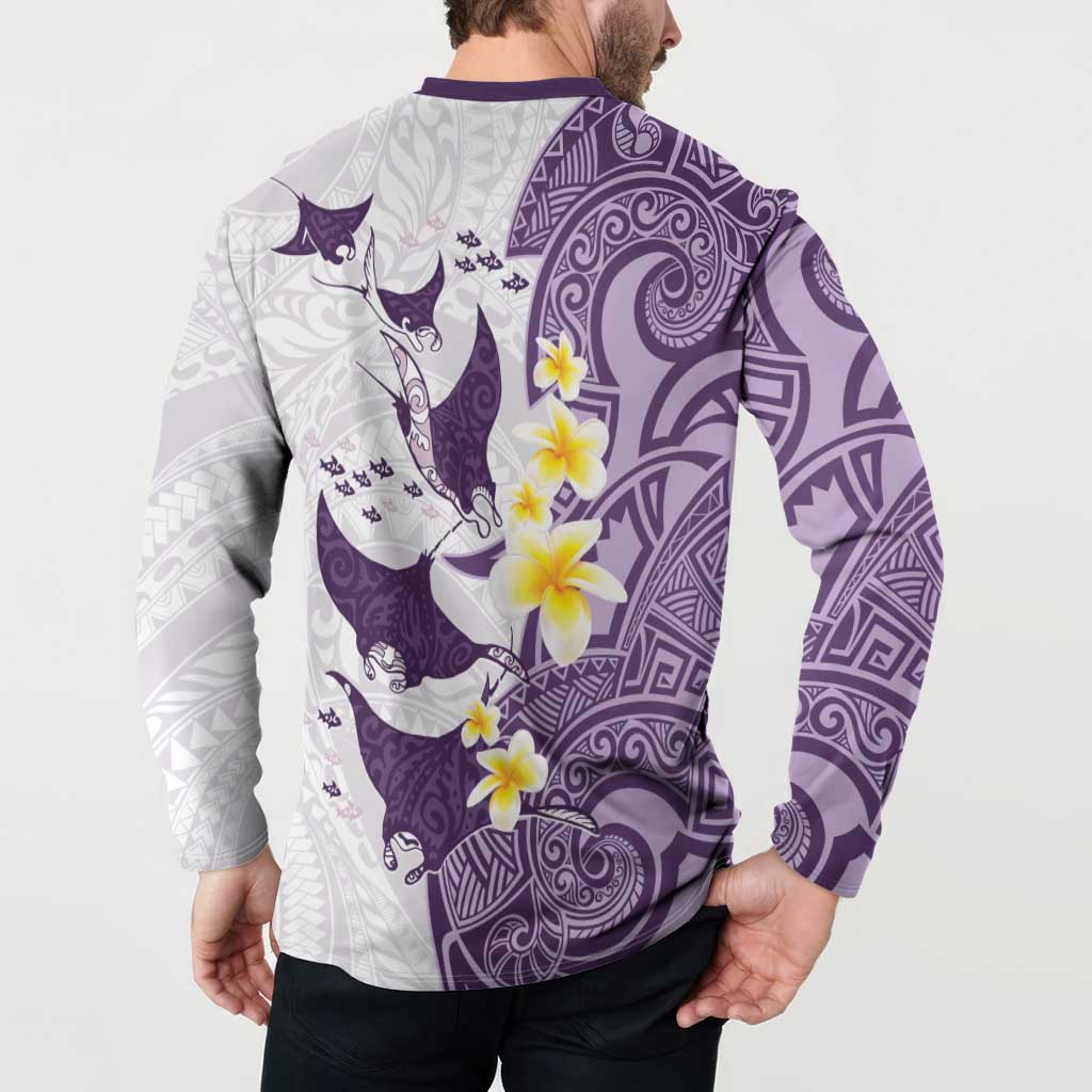 Maori Manta Ray Plumeria Deep Purple Button Sweatshirt