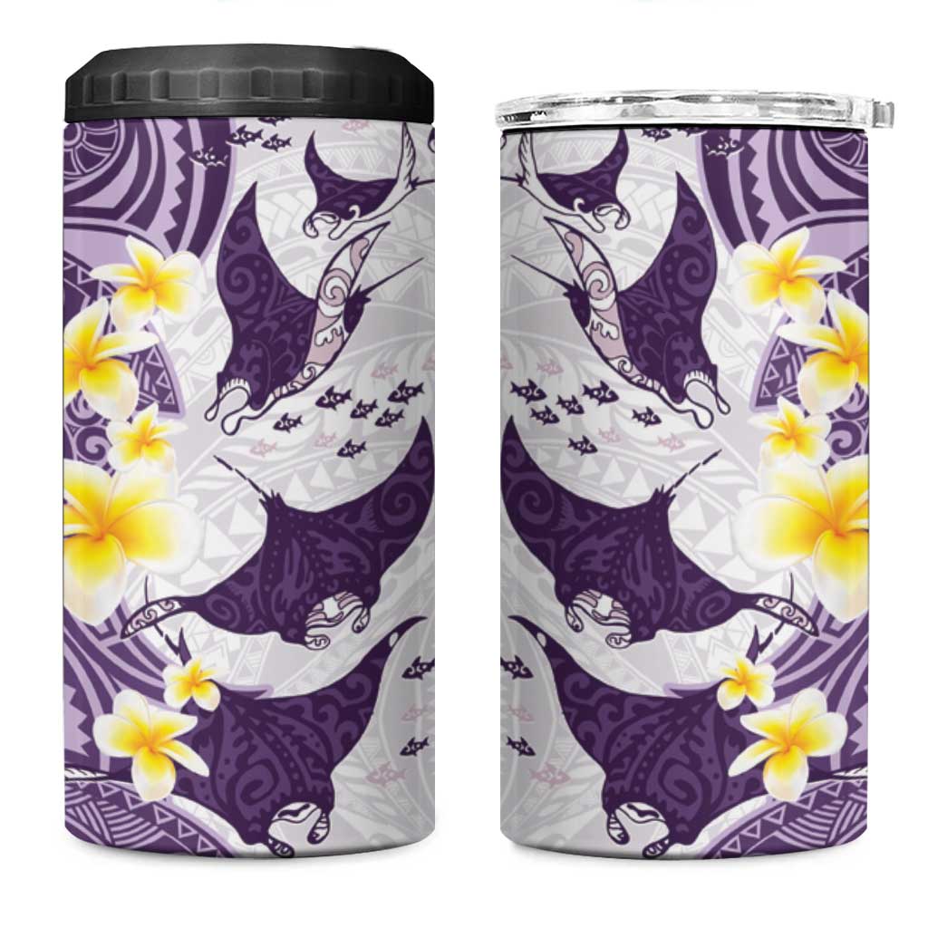 Maori Manta Ray Plumeria Deep Purple 4 in 1 Can Cooler Tumbler