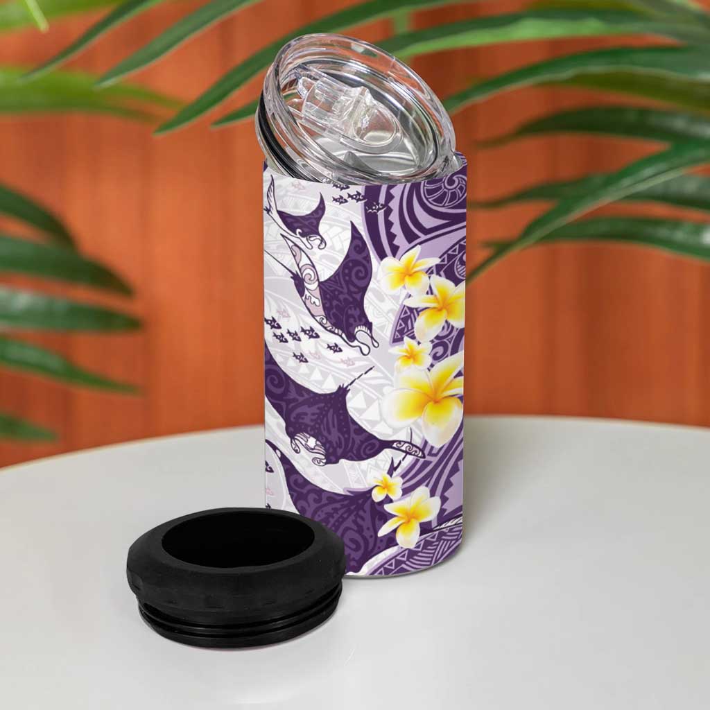 Maori Manta Ray Plumeria Deep Purple 4 in 1 Can Cooler Tumbler