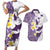 Maori Manta Ray Plumeria Deep Purple Couples Matching Short Sleeve Bodycon Dress and Hawaiian Shirt