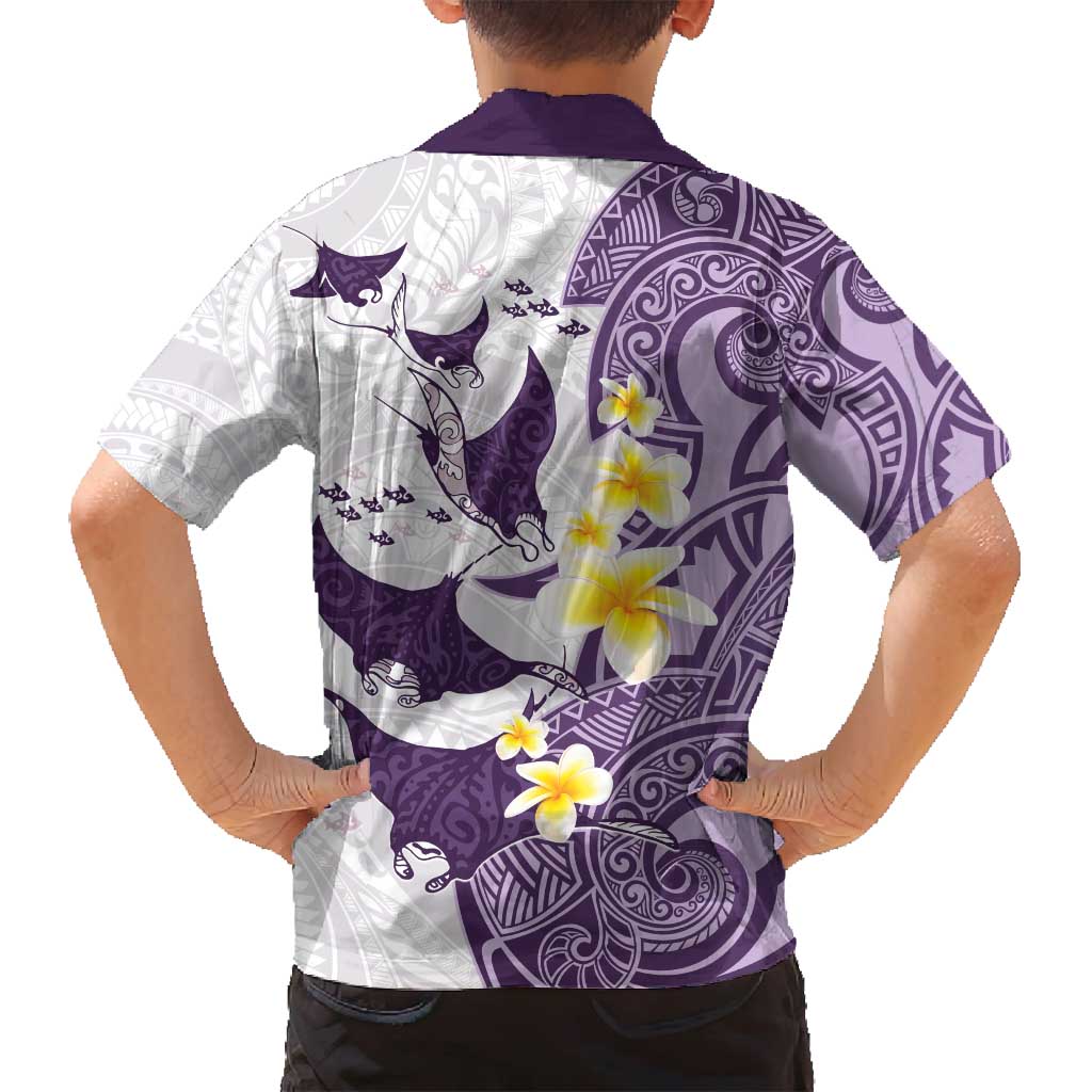 Maori Manta Ray Plumeria Deep Purple Family Matching Long Sleeve Bodycon Dress and Hawaiian Shirt LT01 - Polynesian Pride