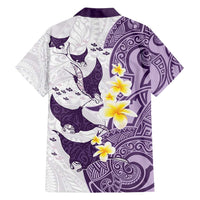 Maori Manta Ray Plumeria Deep Purple Family Matching Long Sleeve Bodycon Dress and Hawaiian Shirt LT01 - Polynesian Pride