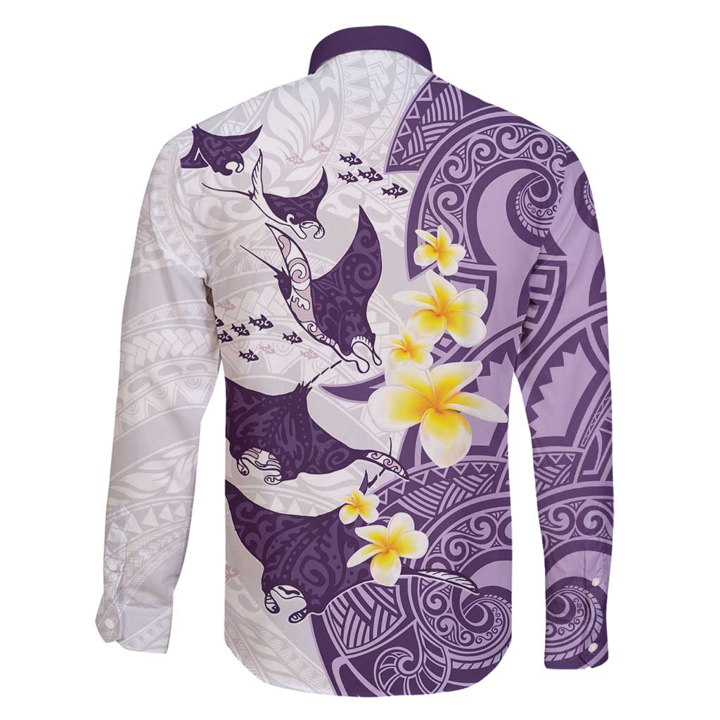 Maori Manta Ray Plumeria Deep Purple Family Matching Long Sleeve Bodycon Dress and Hawaiian Shirt LT01 - Polynesian Pride