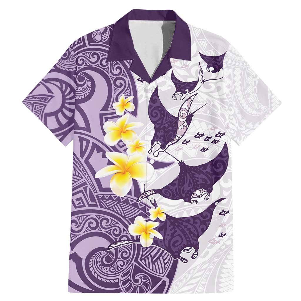 Maori Manta Ray Plumeria Deep Purple Family Matching Mermaid Dress and Hawaiian Shirt