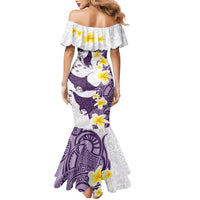 Maori Manta Ray Plumeria Deep Purple Family Matching Mermaid Dress and Hawaiian Shirt