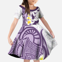 Maori Manta Ray Plumeria Deep Purple Family Matching Off Shoulder Maxi Dress and Hawaiian Shirt LT01 Daughter's Dress Purple - Polynesian Pride