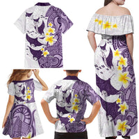 Maori Manta Ray Plumeria Deep Purple Family Matching Off Shoulder Maxi Dress and Hawaiian Shirt LT01 - Polynesian Pride