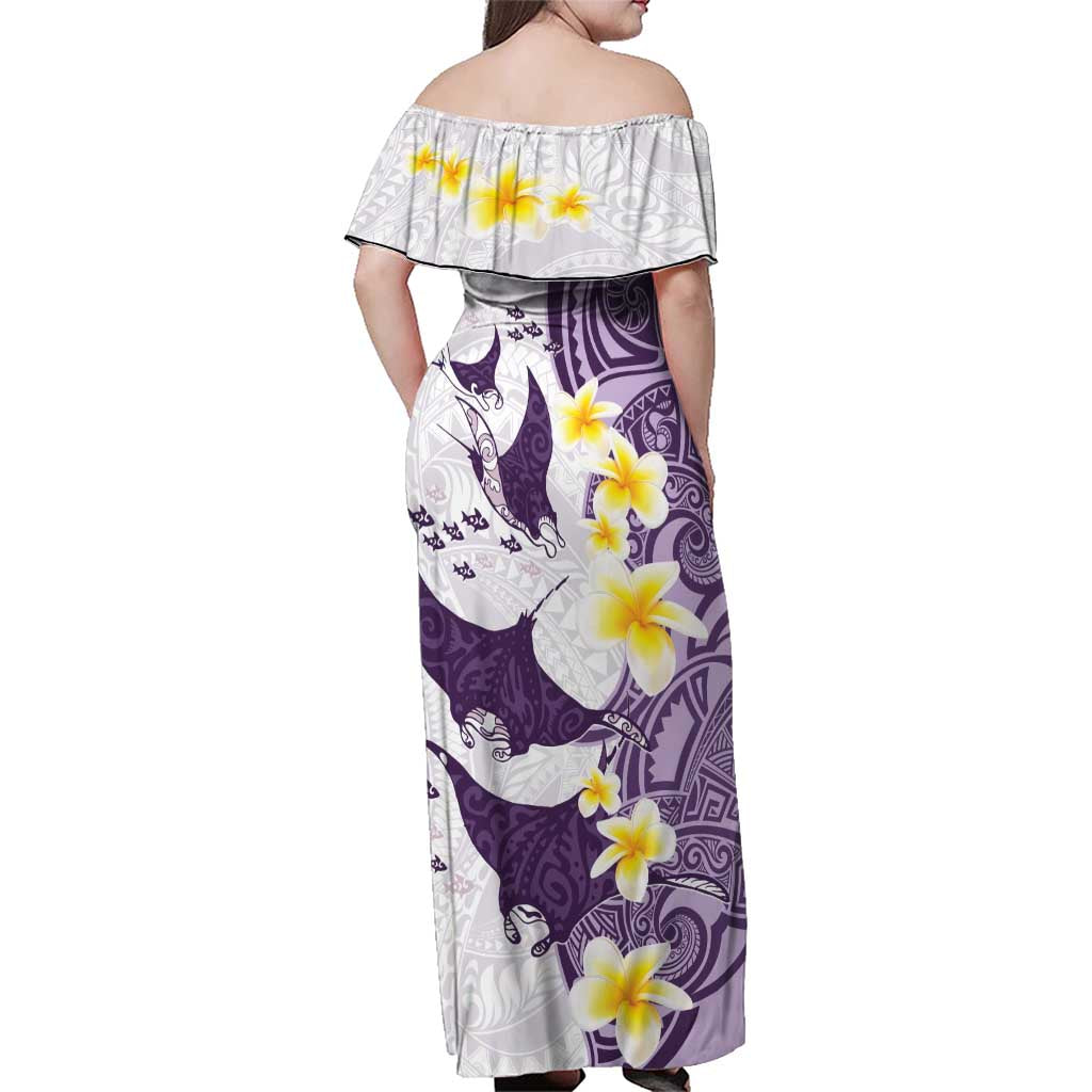 Maori Manta Ray Plumeria Deep Purple Family Matching Off Shoulder Maxi Dress and Hawaiian Shirt LT01 - Polynesian Pride