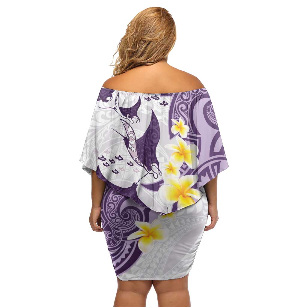 Maori Manta Ray Plumeria Deep Purple Family Matching Off Shoulder Short Dress and Hawaiian Shirt