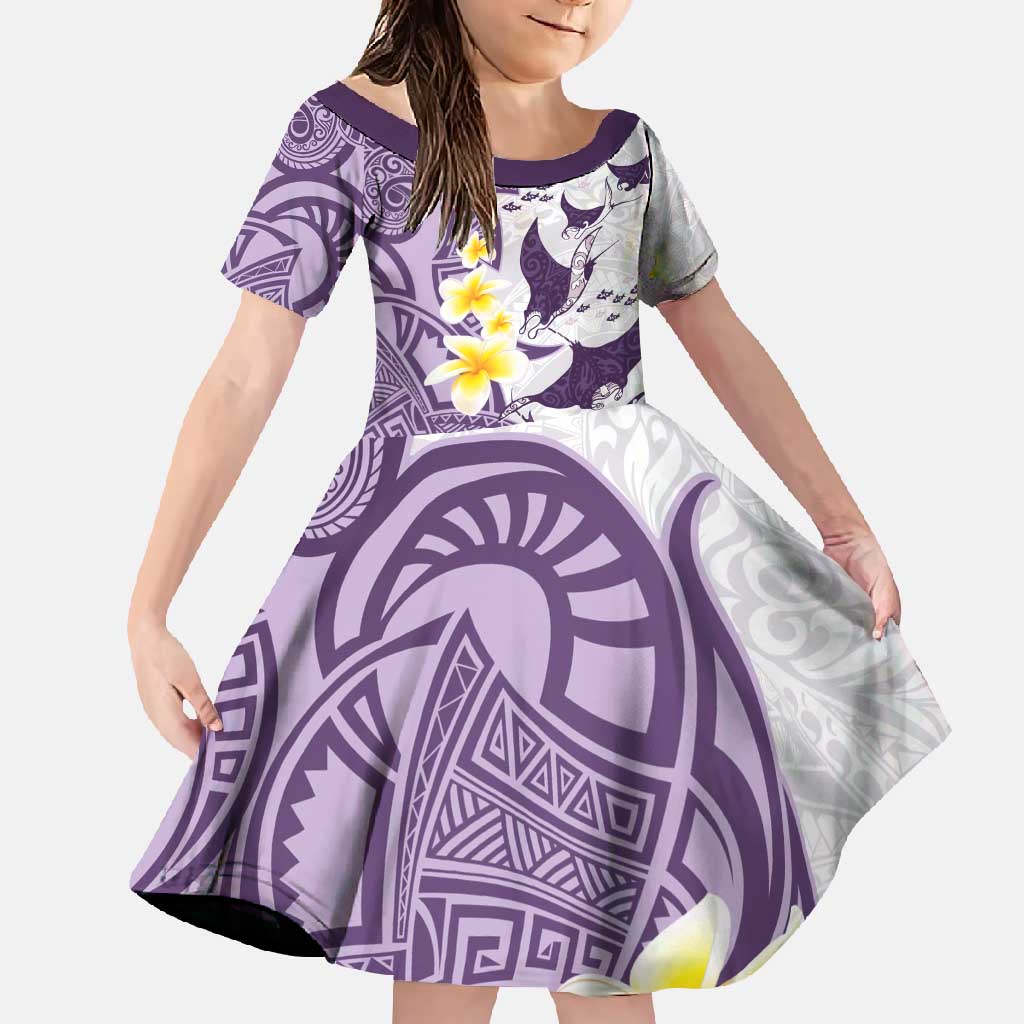 Maori Manta Ray Plumeria Deep Purple Family Matching Summer Maxi Dress and Hawaiian Shirt LT01 Daughter's Dress Purple - Polynesian Pride