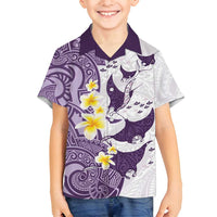 Maori Manta Ray Plumeria Deep Purple Family Matching Summer Maxi Dress and Hawaiian Shirt LT01 Son's Shirt Purple - Polynesian Pride